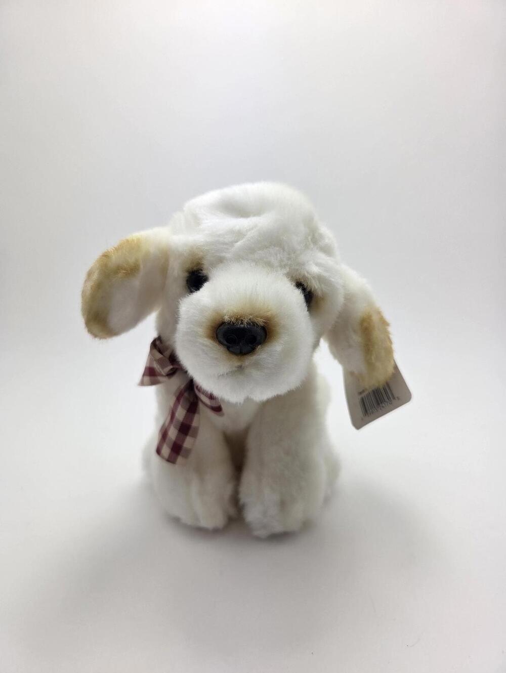 Russ Berrie "Nugget" the White Cream Puppy Dog Stuffed Animal Plaid (8 inch)
